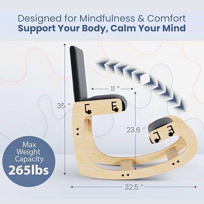Mind Oasis Ergonomic Kneeling Chair with Back Support - Knee Chair Ergonomic for Office w/Upholstered Fabric - Adjustable Rocking Stationary Correcting Stool, Meditation Desk Stool for Better Posture