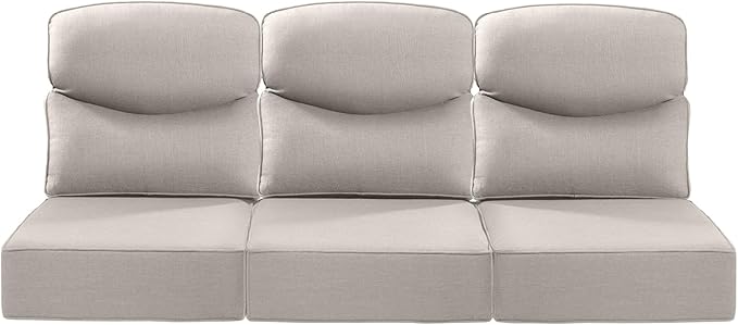 ACTREST Luxury 22x24/22x25 6-Inch Smile Outdoor Sofa Cushions Set of 3 - Memory Foam Deep Seat Patio Furniture Cushions for Wicker Dining Chair Loveseat 3-Seater L-Shape Sectional Sofa - Beige