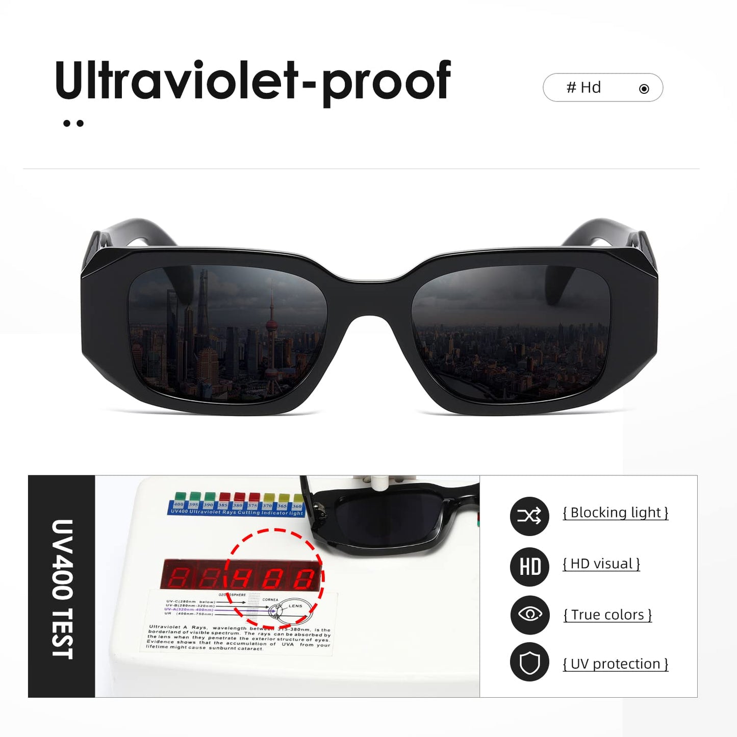 kimorn Rectangle Sunglasses for Women Men Trendy Retro Trendy Sun Glasses 90’s Vintage Square Frame K1307 (Black)