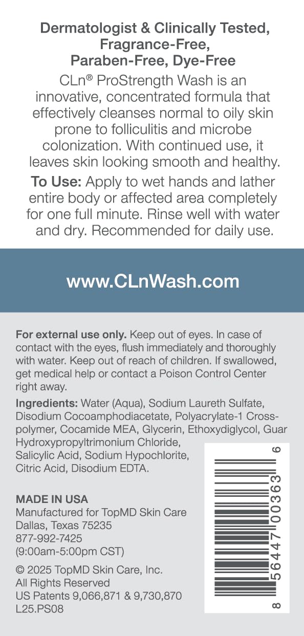 CLn ProStrength Wash - PH-Balanced and Formulated for Daily Use with Salicylic Acid to Cleanse and Exfoliate Normal to Oily Skin