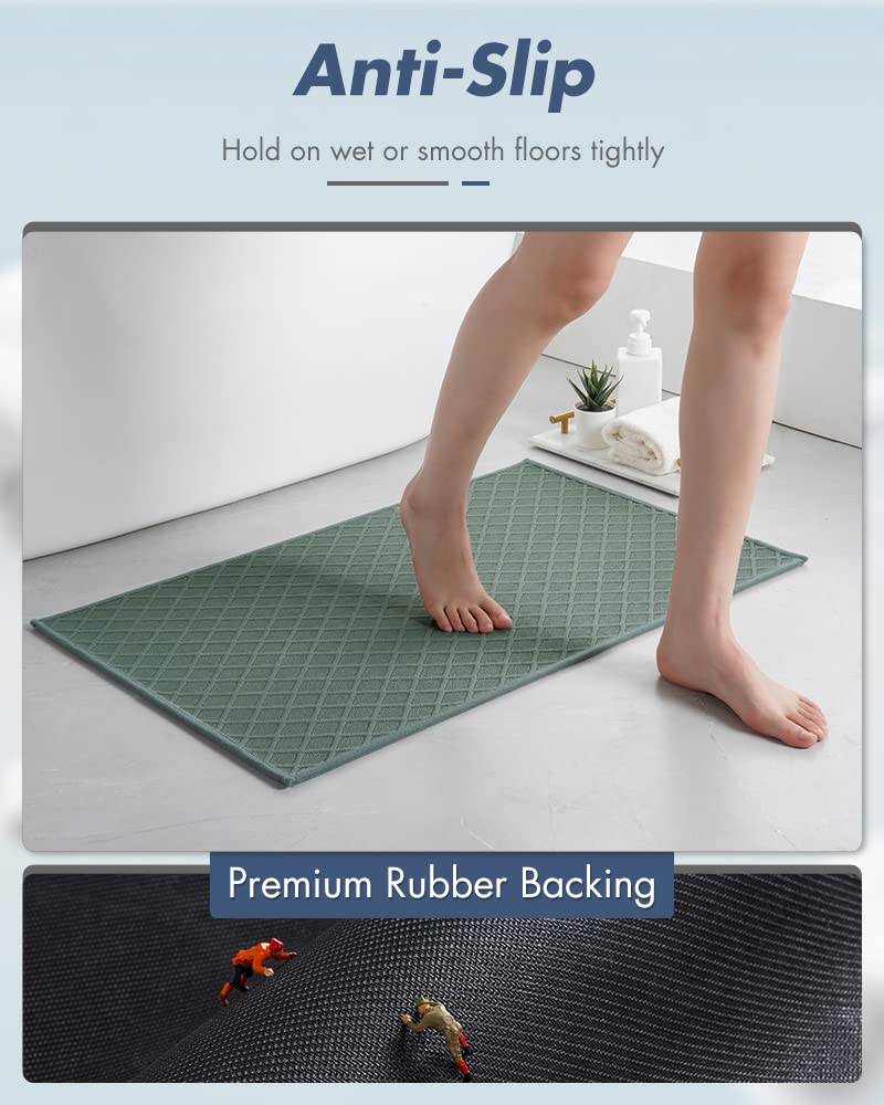 AMOAMI Ultra Thin Bathroom Rugs, Rubber Backed Bath Mats for Bathroom Non Slip, Absorbent Bathroom Mat for Floor, Shower, Sink (17"x28", Green)