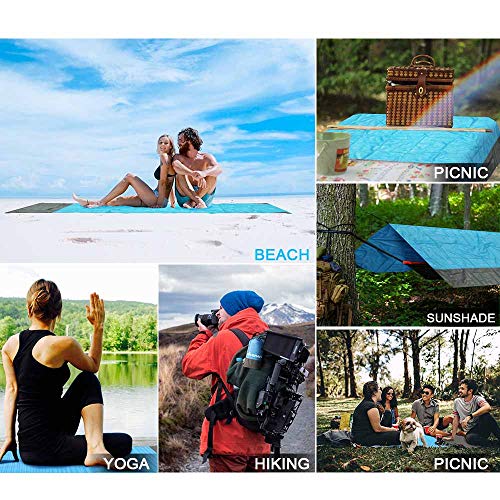 GIVERARE Sandfree Beach Blanket, Waterproof Picnic Blanket, Quick Drying Indoor&Outdoor Family Mat with 4 Stakes&4 Corner ...