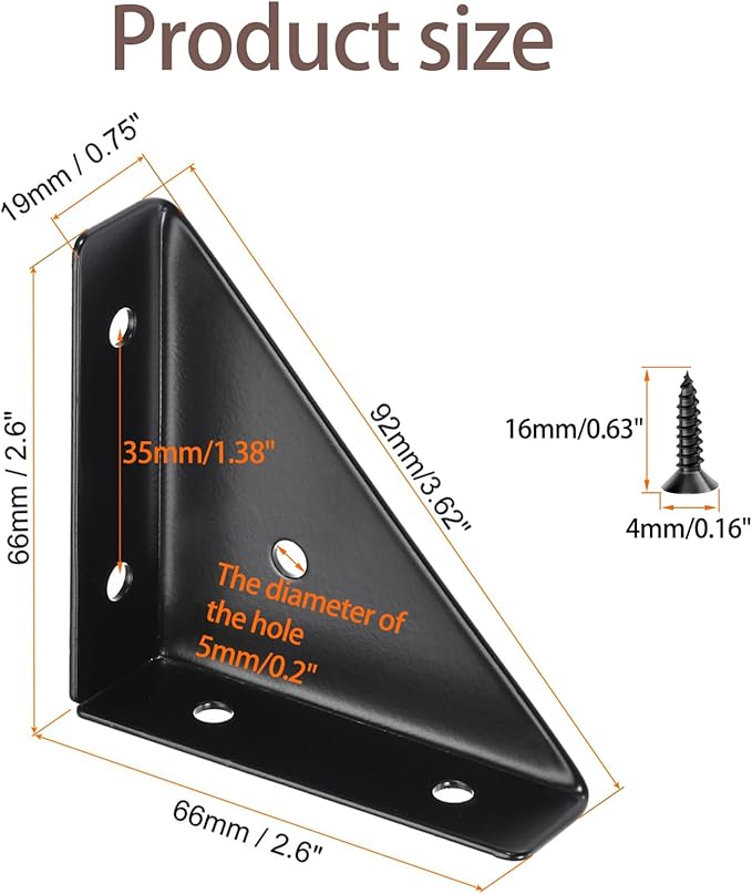 Armiika 4 Pcs Trapeziform Angle Brackets, Shelf Brackets Heavy Duty Triangular Bracket Fastener, Cold Rolled Steel Braces Joining Support for Desk Bed Edge (Black), SJ2-WDQ-4P