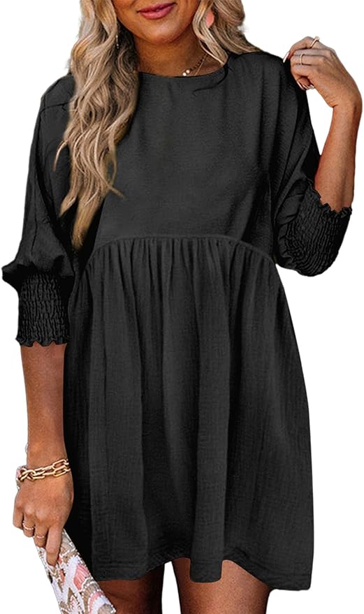 Dokotoo Womens Casual Dresses Tunic Dress Empire Waist Short Sleeve Crew Neck Flowy Babydoll Dress