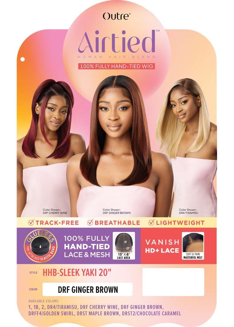 Outre Airtied 100% Fully Hand-Tied Wig - Human Hair Blend - Sleek Yaki 20 (DRST MAPLE BROWN)