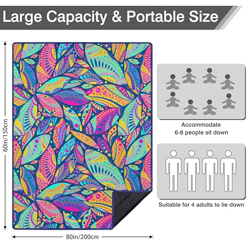 Fefede Waterproof Picnic Blankets Foldable & Portable 60''x80'' Boho Picnic Mat for Outdoors, Large Washable Picnic Blanke...