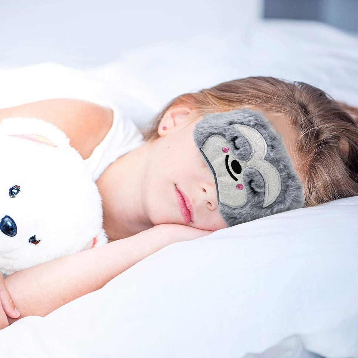 Ulbemoll Cute Sloth Sleeping Mask, Soft Fluffy Plush Blindfold Funny Novelty Animal Sleep Mask Eye Cover Eyeshade for Kids Girls Boys Women Men Night Nap Travel Meditation (Gray, Sloth)