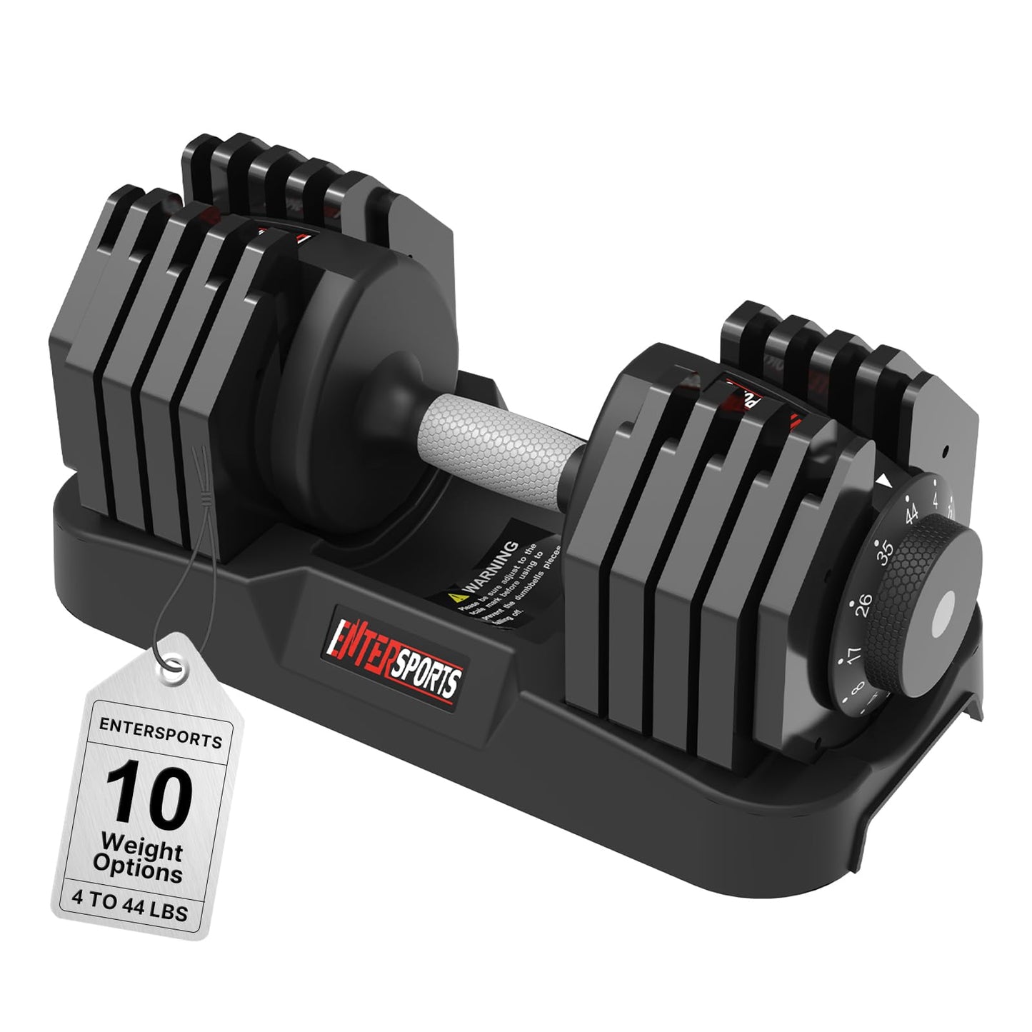 EnterSports 22/44 LBS Adjustable Dumbbell Quick Adjustment Space-saving Convertible Dumbbell with Non-Slip Handle, Changeable weights Suitable for Women Men Home Office Gym Body Strength Training (44lbs Single)