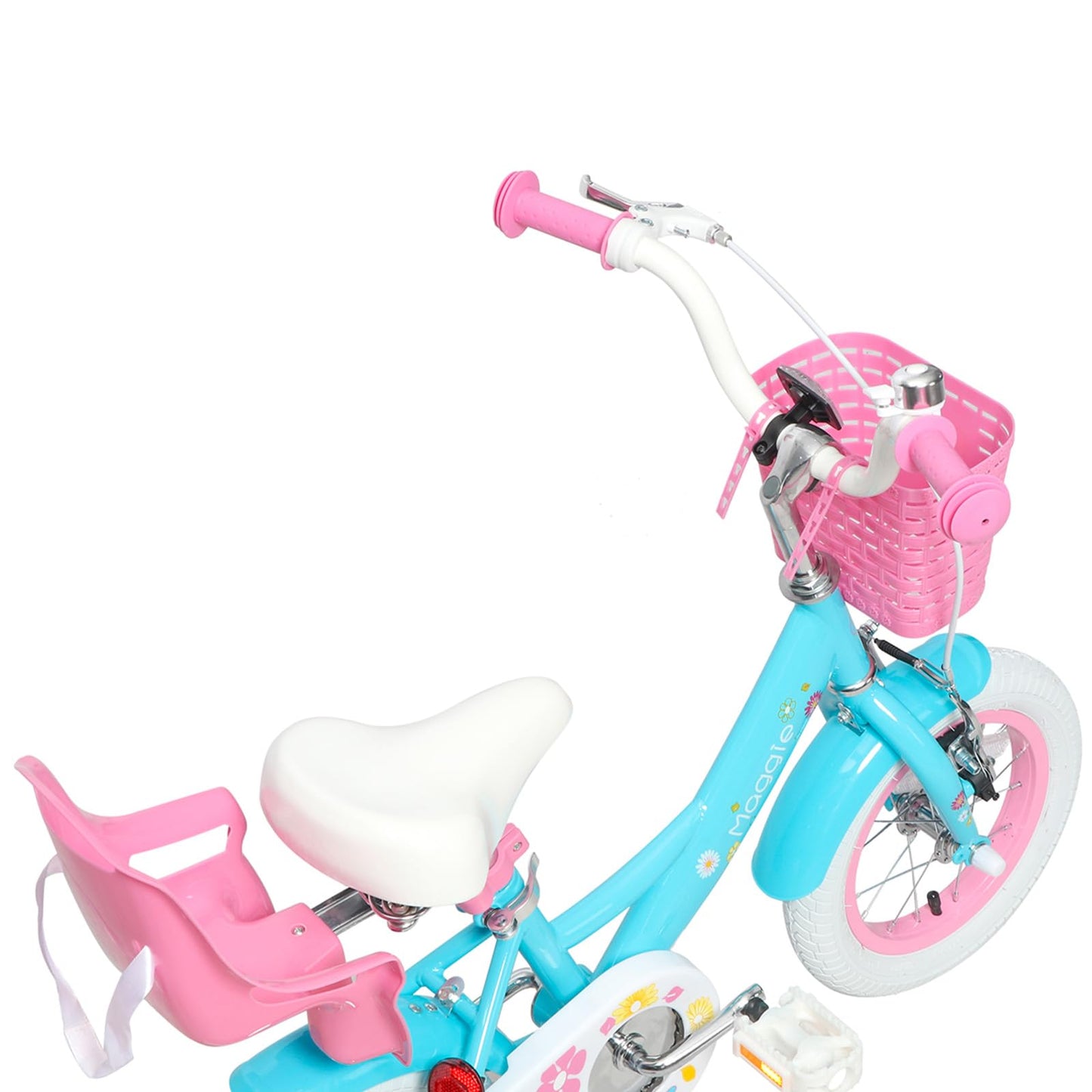 Glerc Maggie Girls Bike, 12 Inch Kids Bike for 2-4 Years Old Children, Princess Style Toddler Bike with Doll-Seat & Basket & Training Wheels, Blue