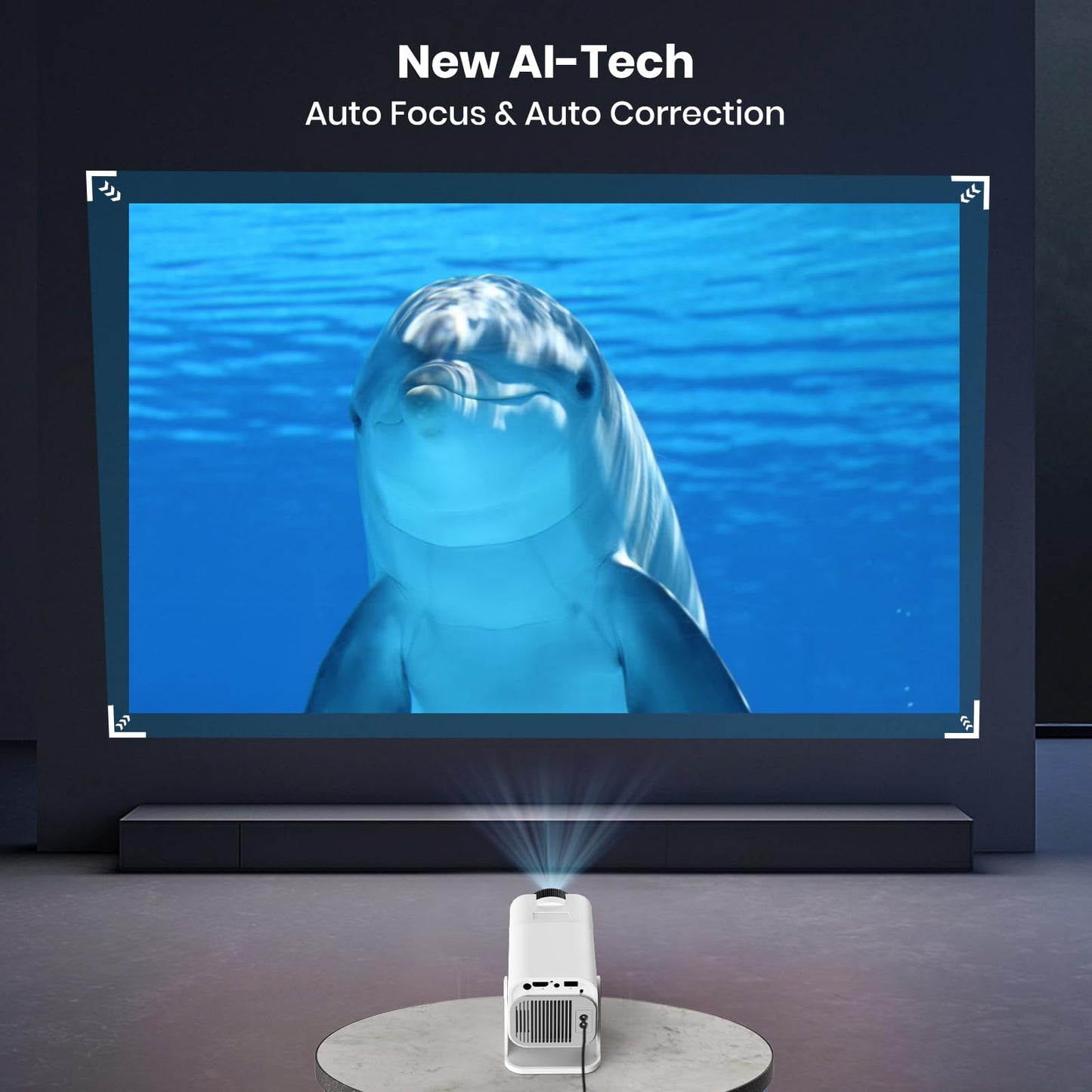 4K Smart Projector [Auto Screen Correction & 3D Audio & 1080p FHD Native Res] Built-in Genuine TV OS - Feature-rich Apps, Black-and-white