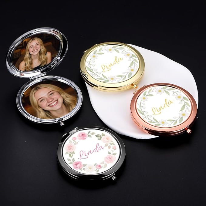 Eunigem Personalized Compact Flower Mirror for Women-Makeup Small Purse Mirror Custom Gift for Girls Women Christians (Flower Color)