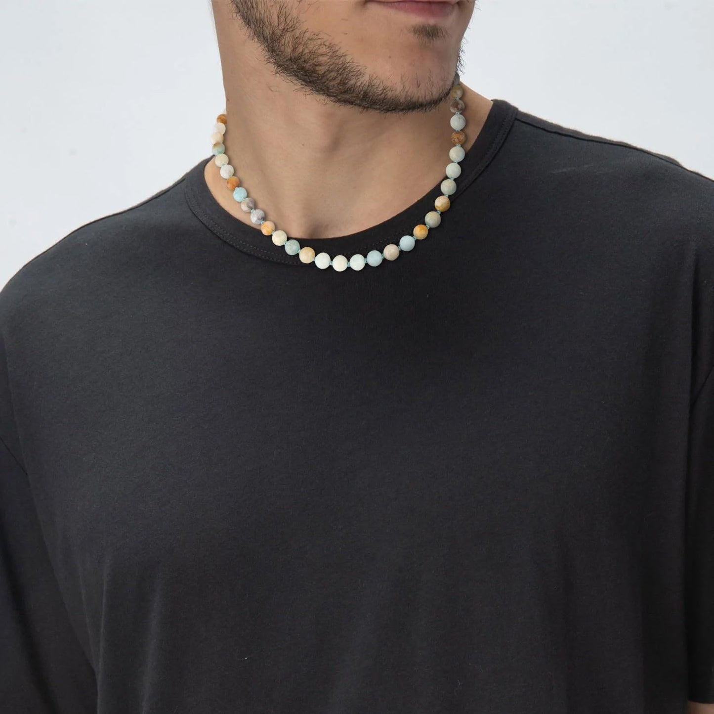 GAVU Handmade Faceted Amazonite Necklace for Men, Mens Crystal Beaded Necklace 20