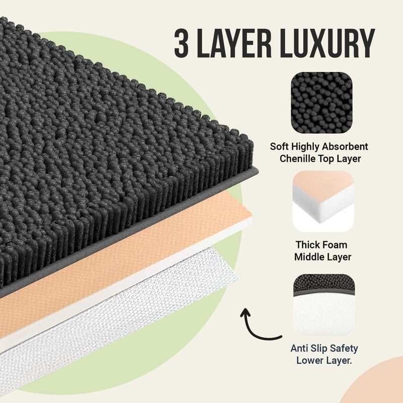 ITSOFT Plush Bathroom Rugs, Washable Microfiber Bath Mat, Absorbent Non Slip Shower Rug, Quick Dry Non Skid Floor Bath Mats Bathroom Rug, Alfombra para Baño, Small Dark Gray 22x14