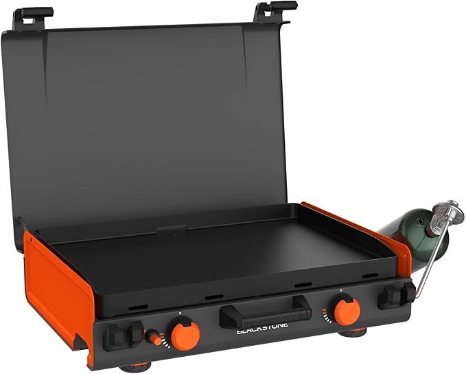 Blackstones Adventure Ready 20"x14" 2-Burner Propane Camping Griddle with Latching Hood, Portable Flat Top Grill for Outdo...