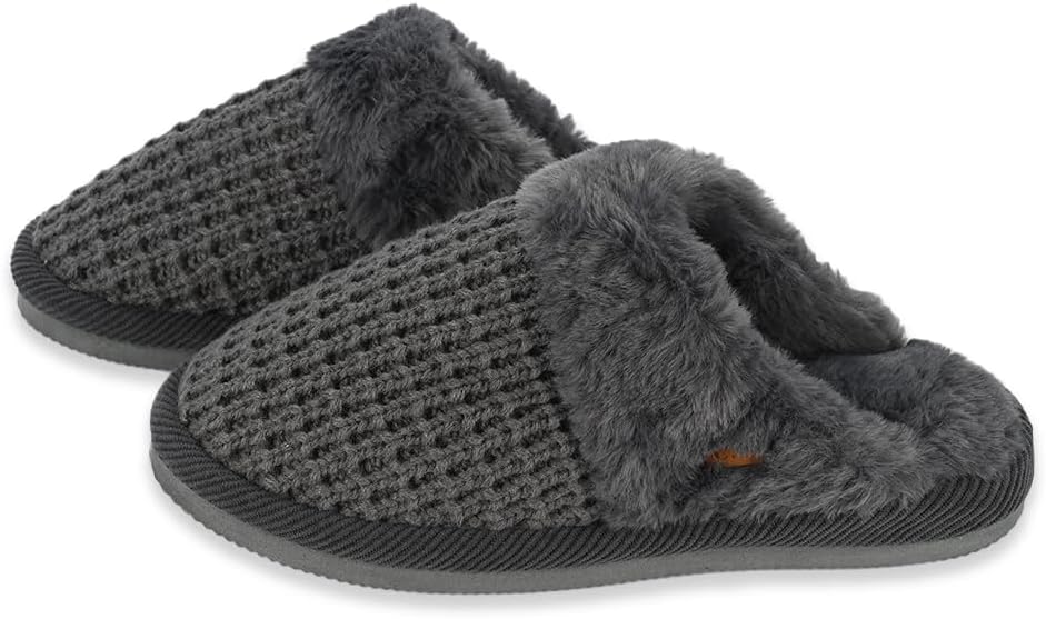 C.C Pattern Knitted Slip-On Slippers With Faux Fur Lining Indoor-Outdoor House For Women