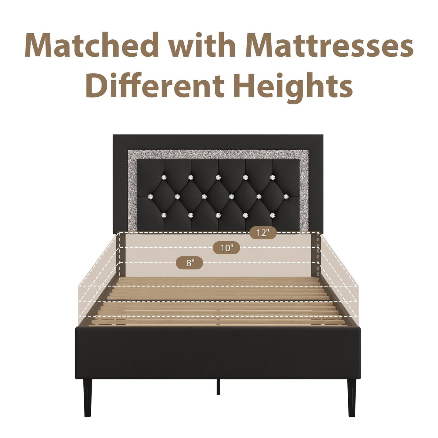 Twin Bed Frame with Tufted Button Headboard, Upholstered Platform Bed Frame with Diamond Design, Wood Slat Support, No Box Spring Needed, Easy Assembly, Black