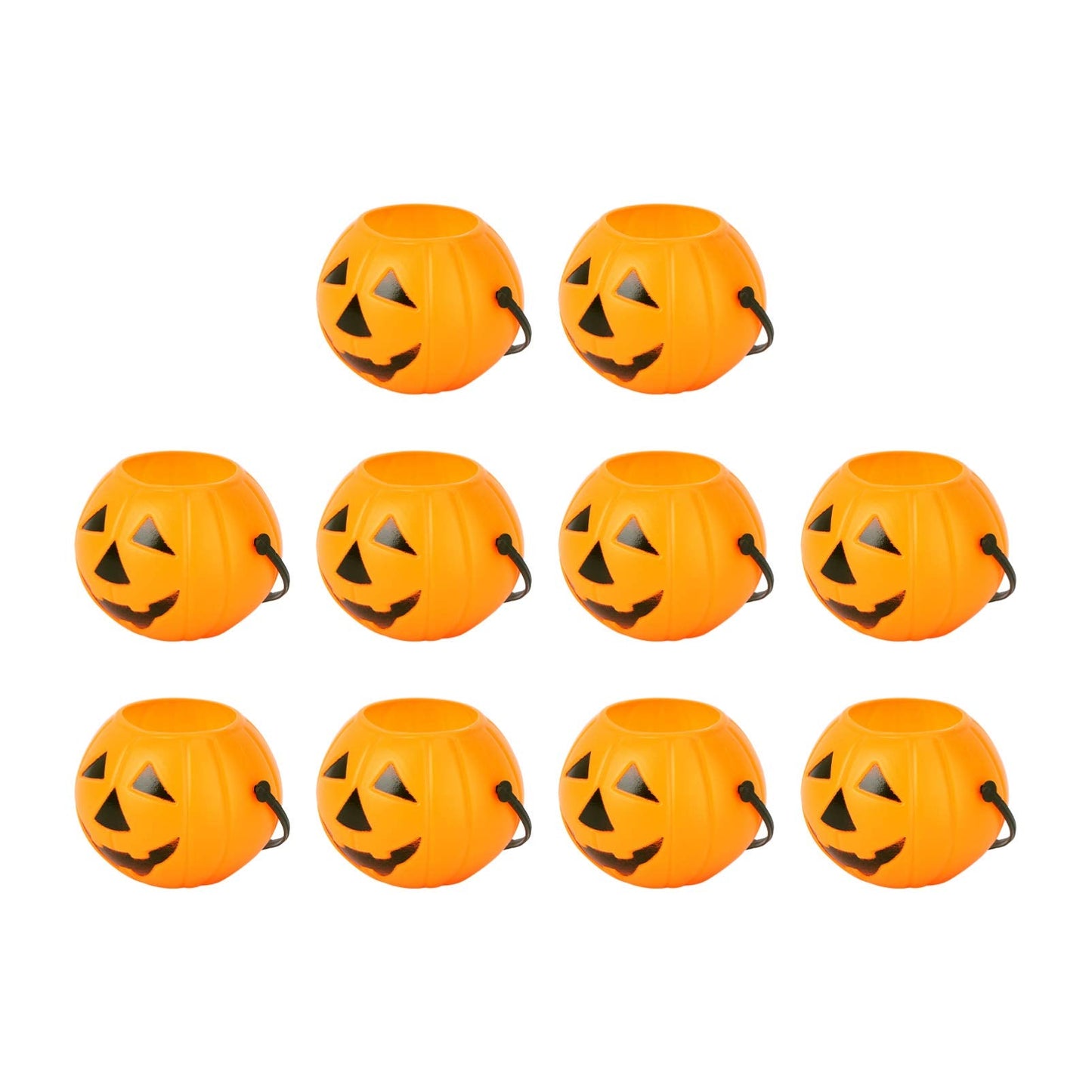 10PCS Halloween Plastic Pumpkins Portable Mini Pumpkin Buckets Pumpkin Candy Buckets Trick or Treat Pumpkin Candy Pail Holder (Orange)