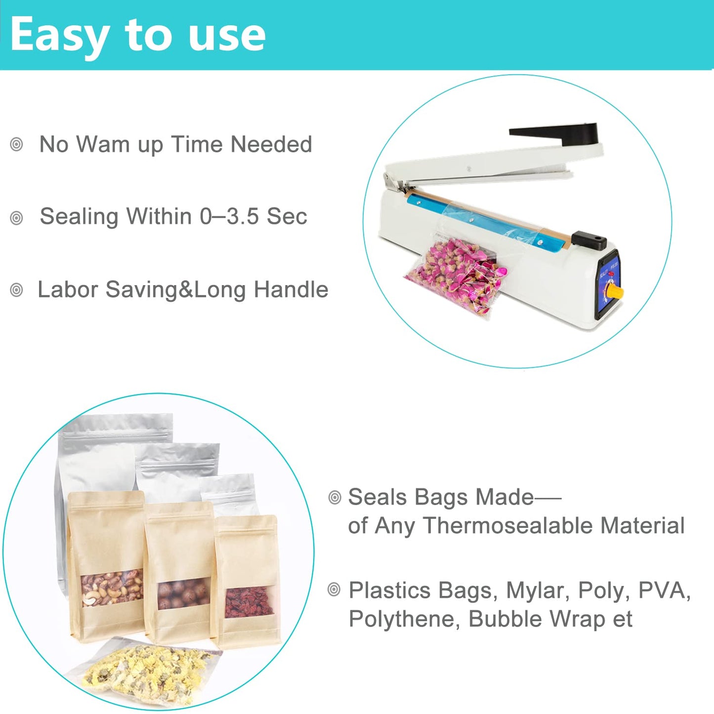 SEELAUGH Impulse Sealer 16 Inch Heat Sealer Mylar Bag Sealer Machine, Manual Poly Plastic Bag Sealer Heat Seal with 4 Replacement Elements Parts(2 Cutting Lines Included)