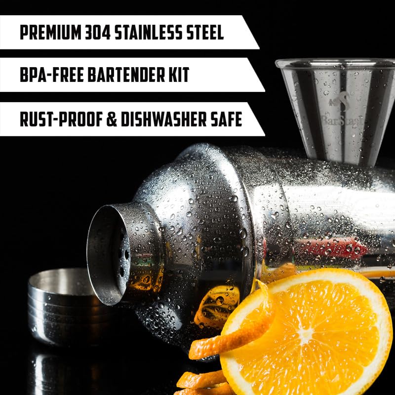 BarStash Cocktail Shaker Set Bartender Kit with Stand, Professional Bartending Kit, House Warming Gifts for New Home - Coc...