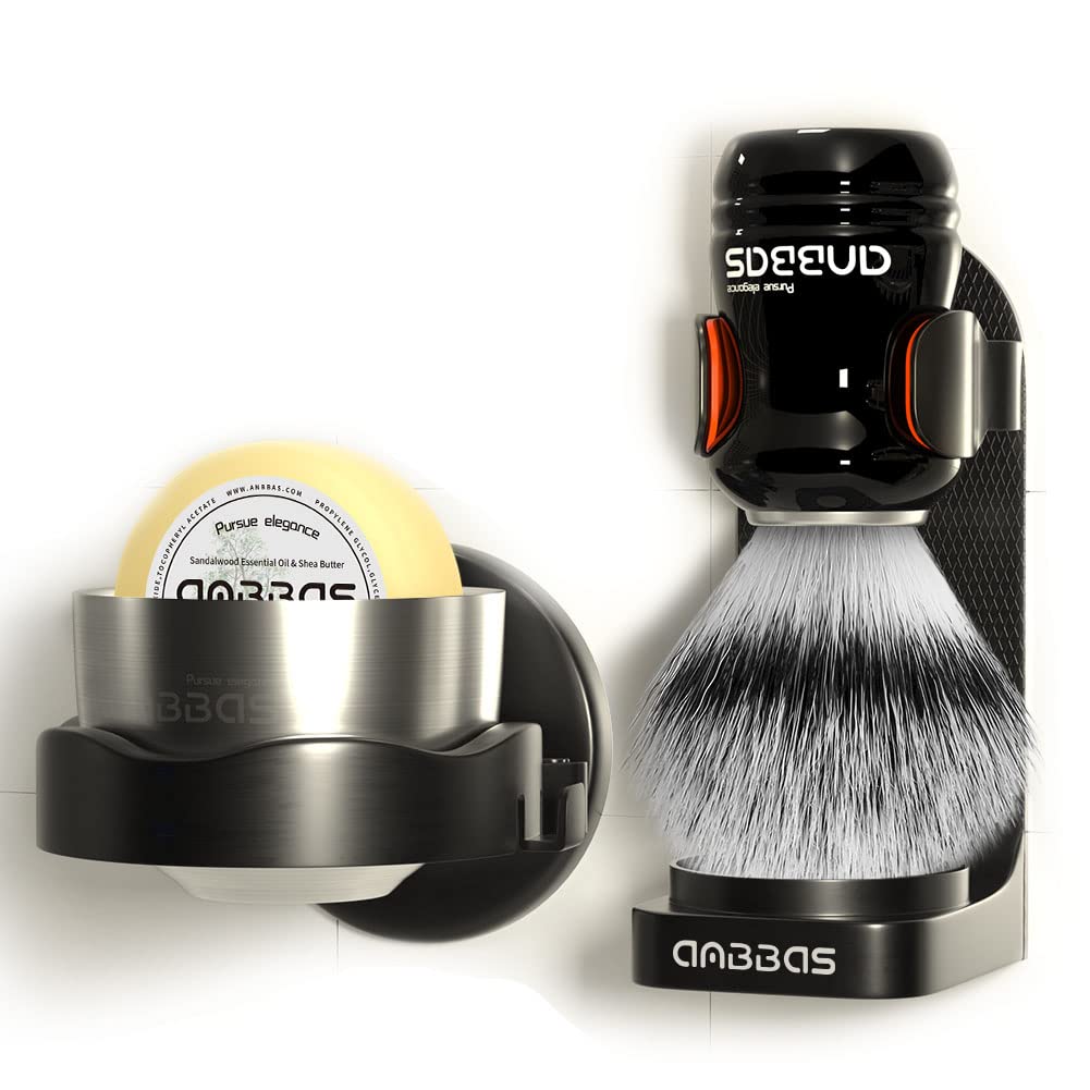 5IN1 Anbbas Shaving Brush Set,Synthetic Badger Brush and Stainless Steel Soap Bowl,ABS Wall Mounted Shaving Holders for Brush an