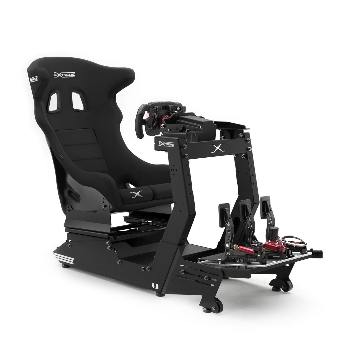 Extreme Simracing Chassis 4.0 (Black) + Horizontal Mount | Compatible with Logitech, Thrustmaster, Simagic, Moza & SimCube | Adjustable Racing Simulator Cockpit with Heavy-Duty Steel Construction