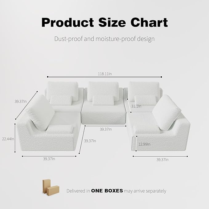 Sailret Oversized Modular Sectional Sofa, Foam-Filled Lazy Couch with Lumbar Pillow, Convertible Floor Sofa Set for Living Room Bedroom, Free Combination, Multiple Packs (1–6 Seats)
