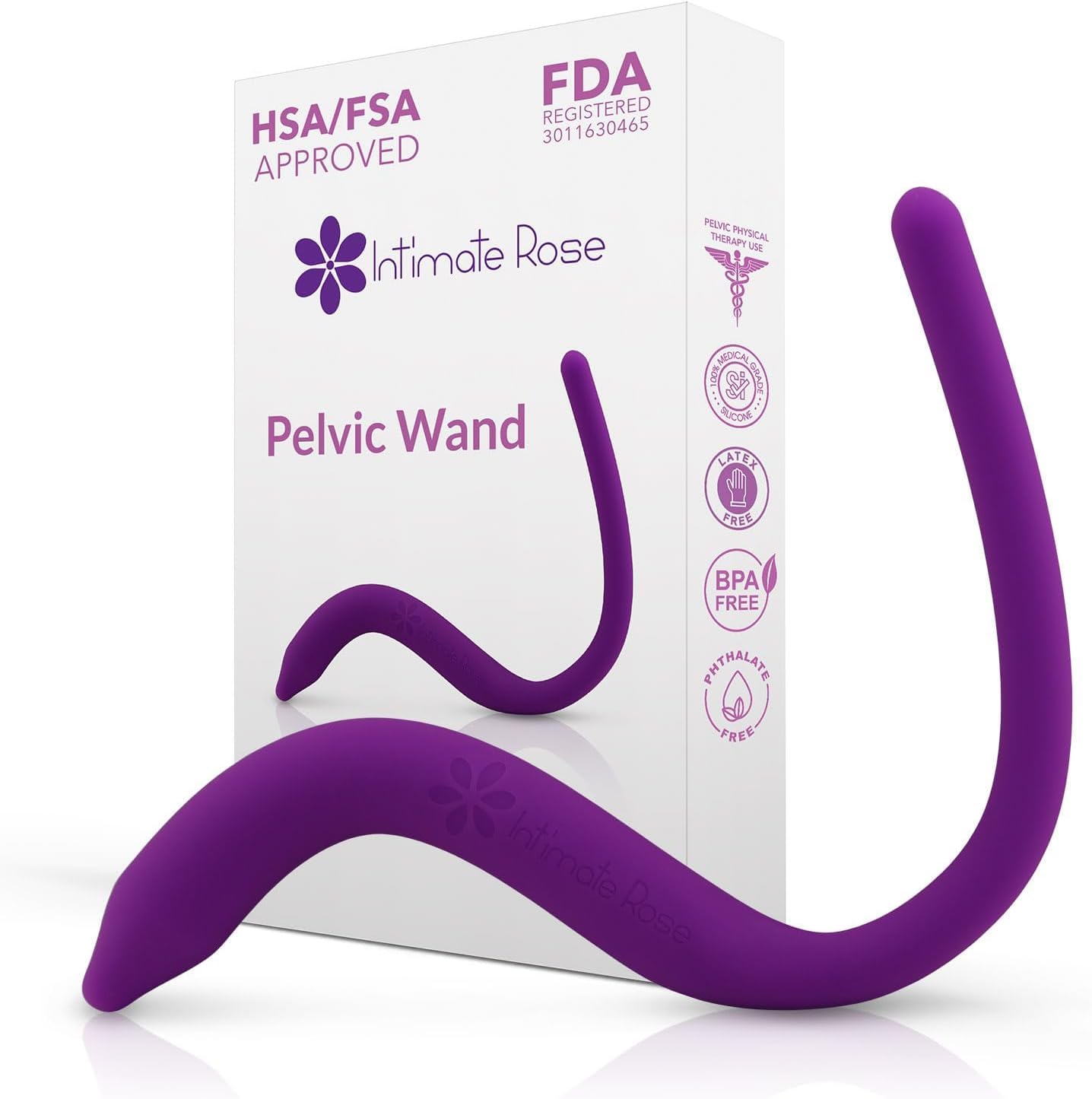 Intimate Rose Pelvic Wand, Pelvic Floor Muscle Trigger Point Massager, Perineal Massage Tool for Pelvic Physical Therapy & Pain Relief, BPA-Free, Latex-Free, Standard (Non-Vibration)