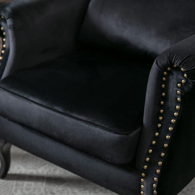 chairus Mid-Century Modern Accent Chair Comfy Tufted Single Sofa Chair Wingback Armchair with Pillow for Club, Living Room, Bedroom - Velvet, Black