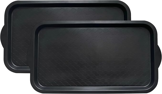 PetLike Boot Tray for Entryway, Pet Food Mat Tray, Waterproof Rubber Shoe Tray for Indoor and Outdoor, Multi-Purpose Tray for Boots, Shoes, Pets, Garden (Black, 2PACK 29.5X16 INCH)