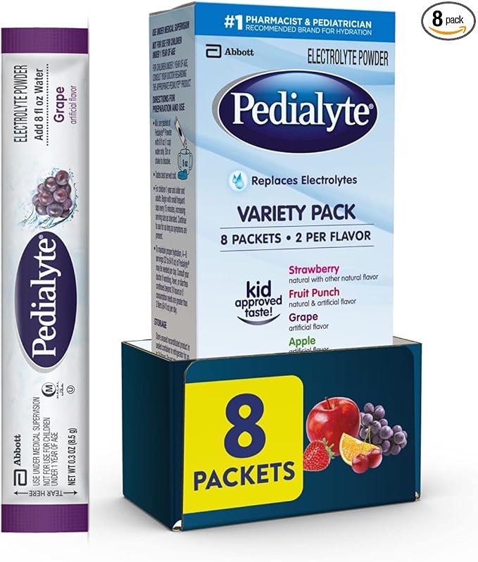 Pedialyte Electrolyte Powder | Hydration Drink for Kids & Adults | Variety Pack: Grape, Strawberry Fruit Punch, and Apple,...
