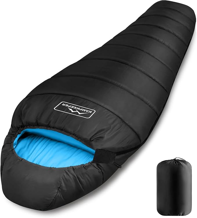 KAMPKEEPER Mummy Sleeping Bag, Cold Weather Camping Sleeping Bag, 32℉ 3-4 Seasons Adults Sleeping Bag, Non-Snag Zipper wit...