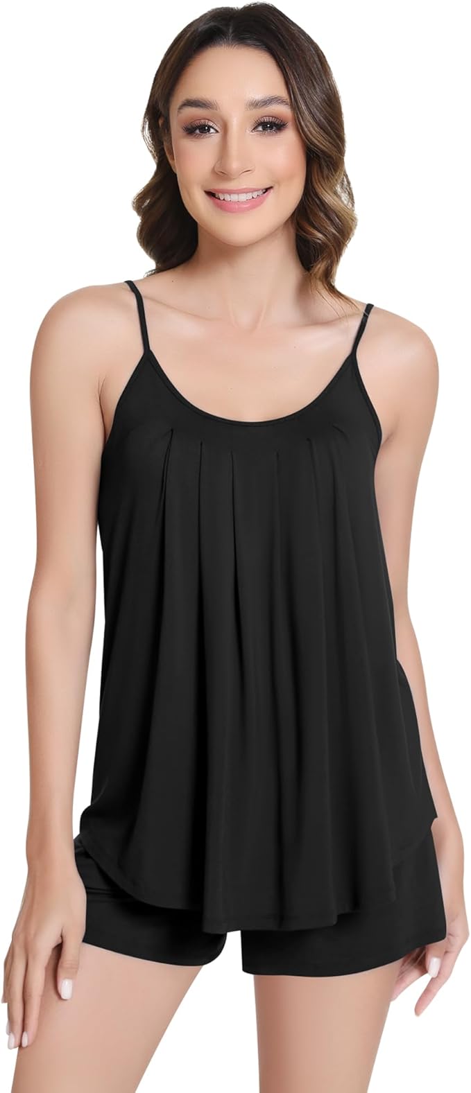 NACHILA Pajamas for Women-Viscose from Bamboo, Ribbed Racerback Tank Top Sexy Split Shorts Pajama Sets Cooling Sleep Cami Pjs