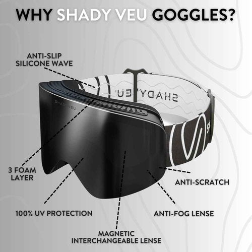ShadyVEU Snowboard Ski Anti Fog TPU Adjustable 100% UV400 Magnetic Interchangeable Lens Snow Goggles (Black Breeze)
