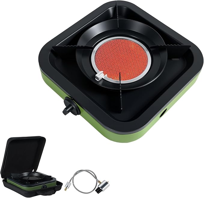 Portable Propane Camping Stove - Single Burner Propane Camp Stove with 10.6 Inch Carry Bag, Windproof Design & Gas Hose fo...