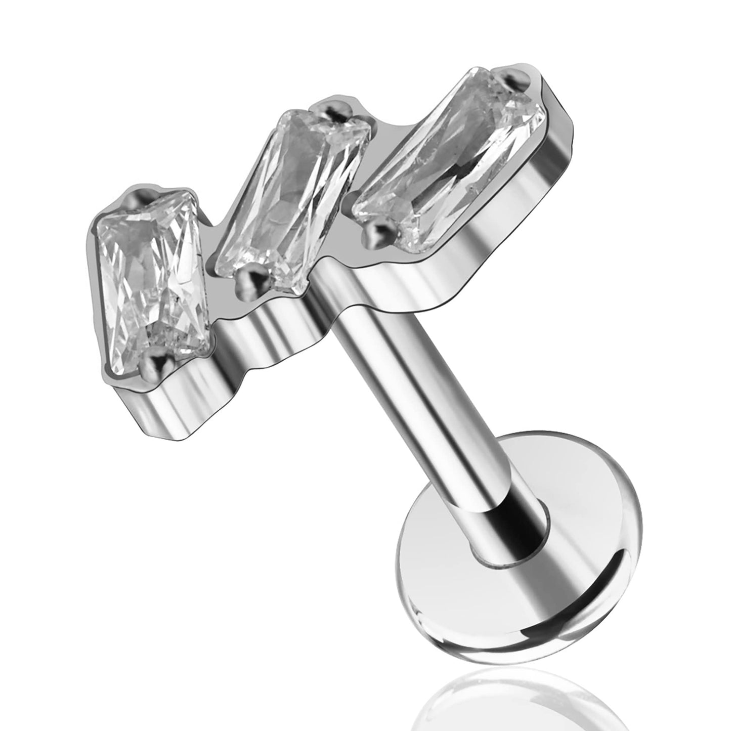 FINE4U 16G Cartilage Earring 6mm 8mm - ASTM F136 Titanium Conch Flat Back Piercing Jewelry for Tragus, Helix, Implant Grade Inte