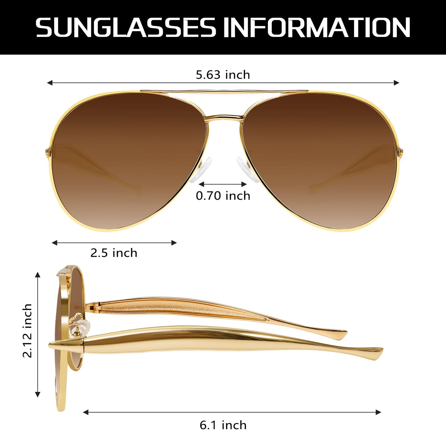 GUVIVI Retro Gold Aviator Sunglasses for Women Men, 2025 Metal Oversized 70s Aviators Black Sun Glasses