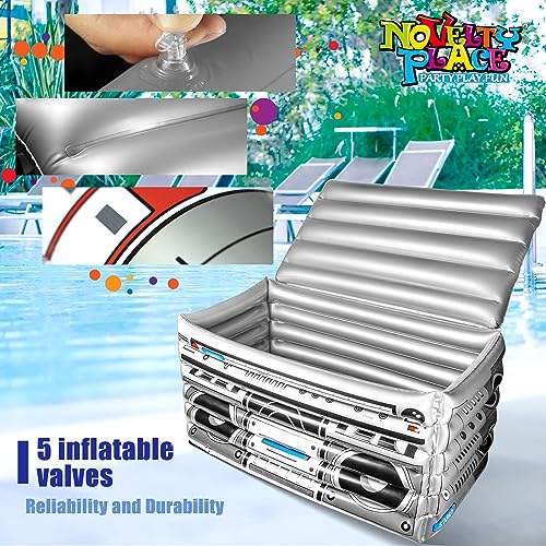 Novelty Place Inflatable Boombox Cooler - Large Capacity Ice Bucket Drink Cooler Blow Up Stereo Decoration for 80s 90s The...