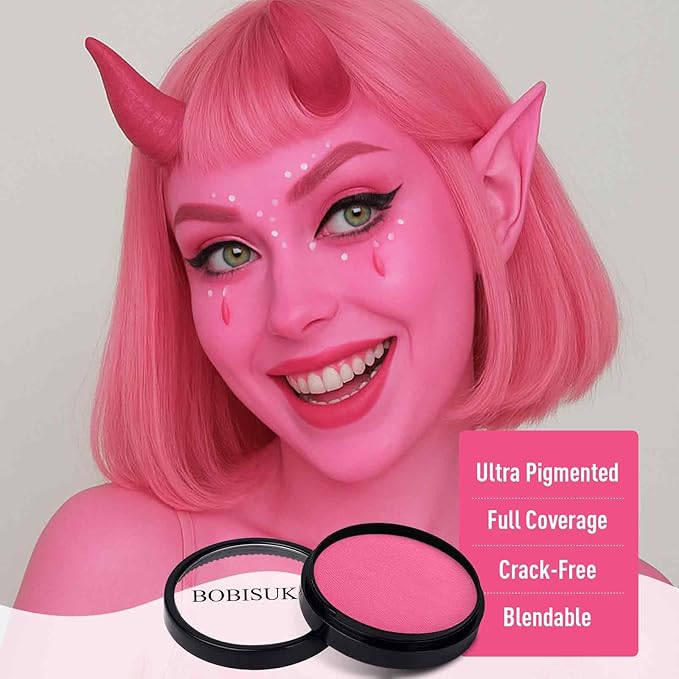 BOBISUKA Pink Face Body Paint, Water-Based Face Painting Kit & Body Paints, Kids Adults Facepaint for Halloween Unicorn Panther Doll & Sugar Skull Makeup, Costume Cosplay Party Theater & Stage