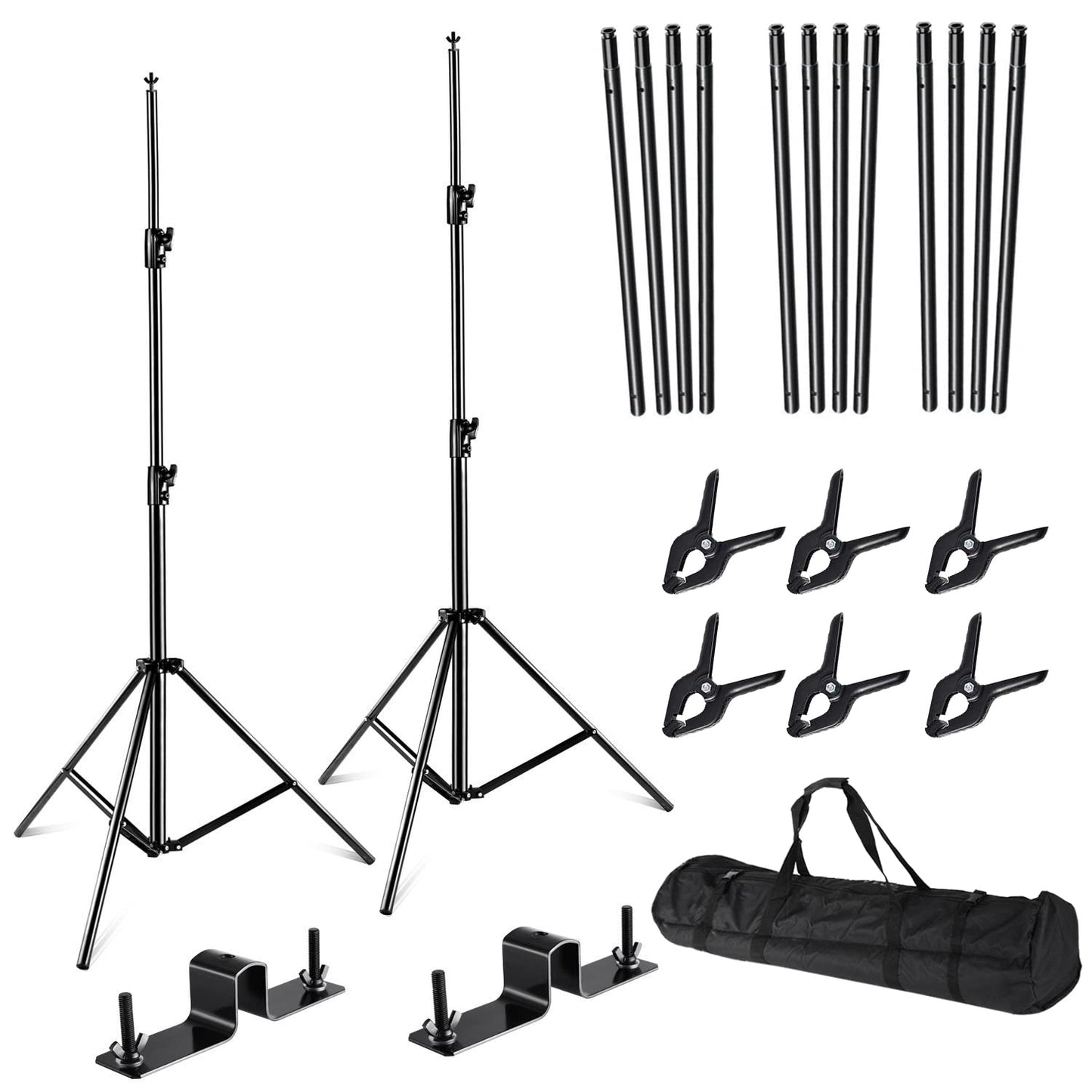 SLOW DOLPHIN Photo Video Studio Triple Crossbar 10 (W) x 8.5 (H) ft Adjustable Photography Backdrop Background Support Stands, with Mounting Bracket and 6 Pcs Spring Clamp, Carry Bag