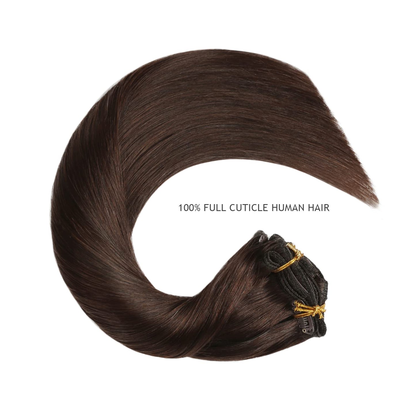 YILITE Hair Extensions Clip in Remy Human Hair 100% Real Human Hair Darkest Brown 8Pcs/Pack 110g Natural Silky Double Weft Strai