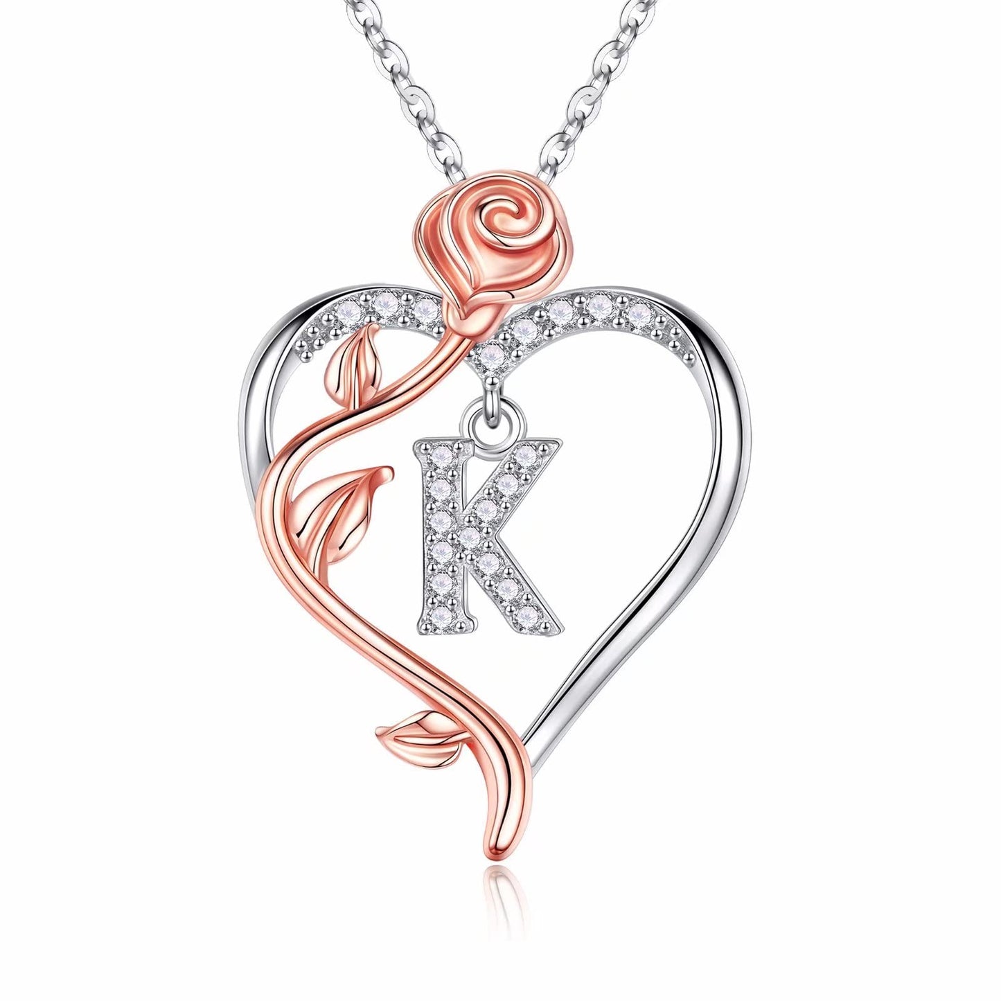 Iefil Necklaces for Women Gifts - Anniversary Women Gifts, Birthday Gift for Female, Gift for Wife Girlfriend Mom | Rose Heart Necklaces, Initial K