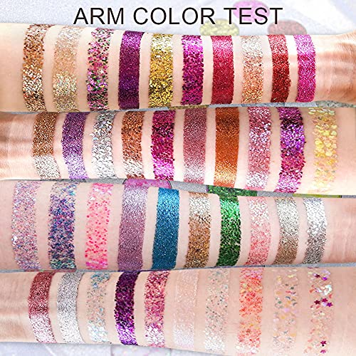 evpct CAKAILA Glitter Colorful Sparkly Eyeshadow Palette For Eye Makeup White Silver Glue Gel Face Paint , 40 Colors
