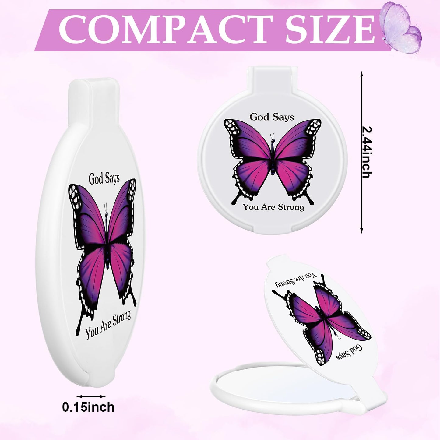 Geetery 24 Pcs Christian Compact Mirror Bulk Bible Inspirational Gifts Round Folding Boho Mini Pocket Butterfly Mirror for Women