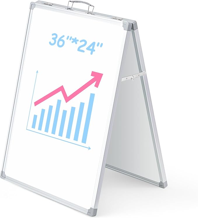 Lincia 36 x 24 Inch Portable Dry Erase Board with Stand, Foldable White Board Double Sided Whiteboard Easel, Silver Alumin...