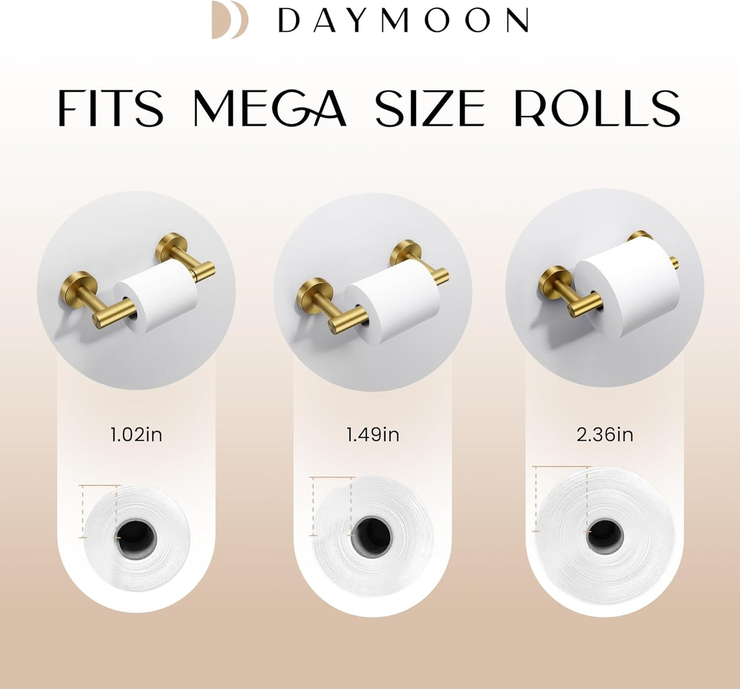 Day Moon™ (2 Pack) Gold Toilet Paper Holder - Brushed Gold Toilet Paper Holder Wall Mount - Modern Toilet Paper Roll Holder - Bathroom Toilet Paper Holder - Pivoting Toilet Paper Holder