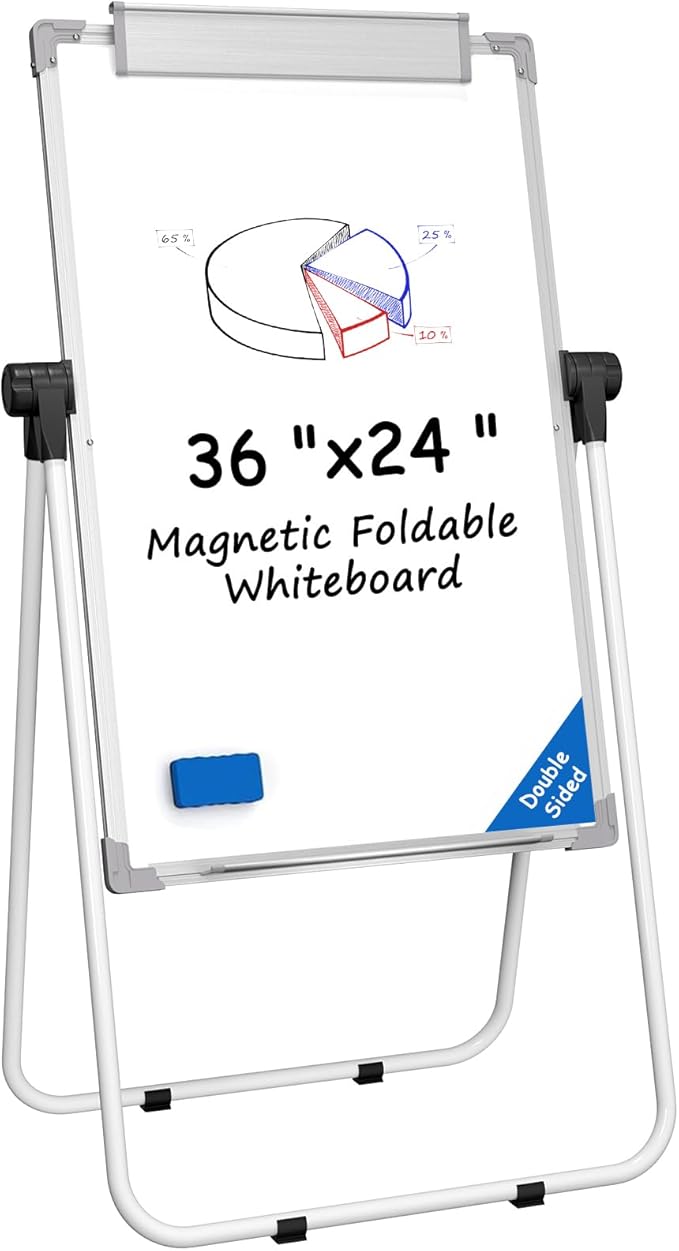 MaxGear Easel Whiteboard 36" x 24" Magnetic Portable Dry Erase Board, Foldable Double-Sided White Board with Stand Height ...