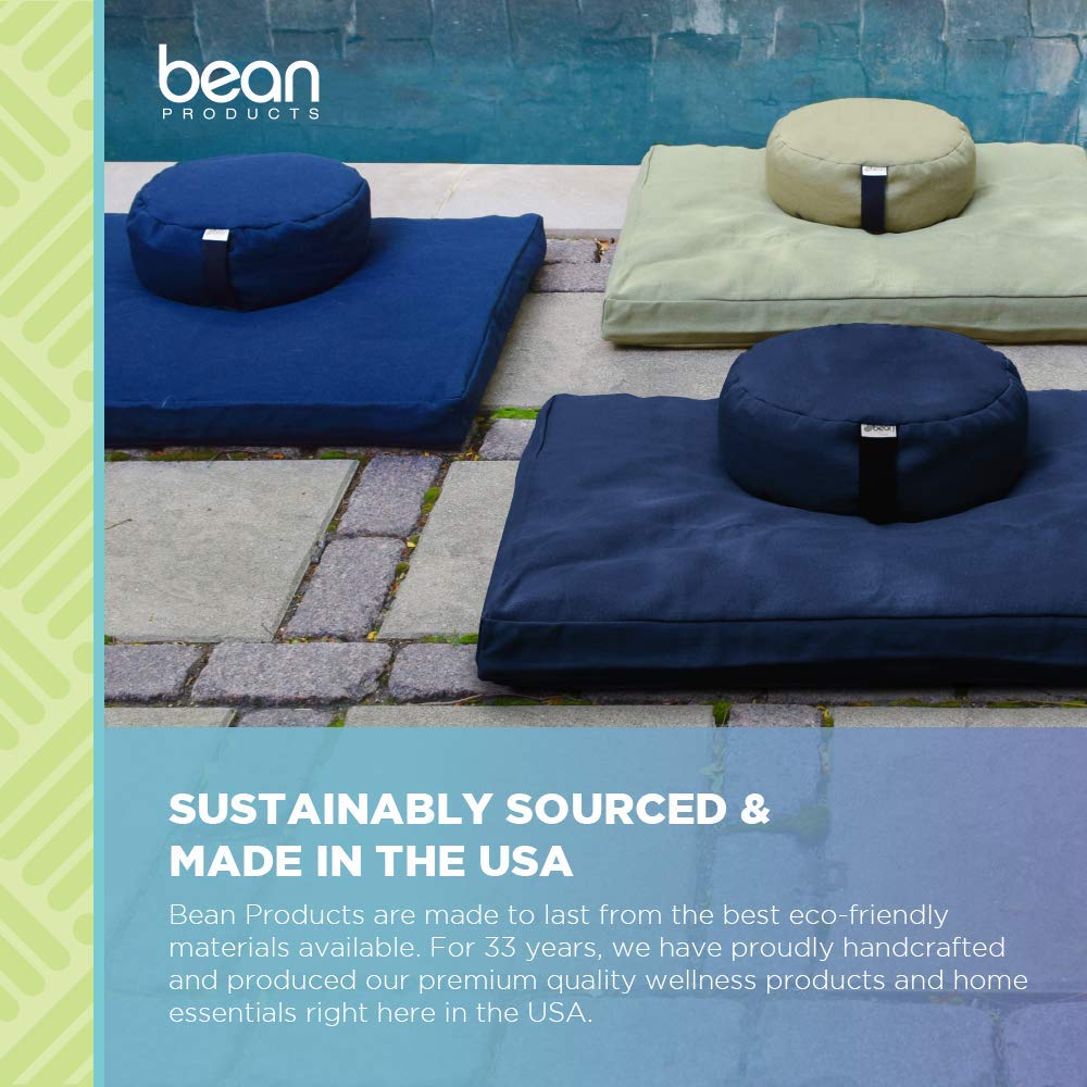 Meditation Cushion Mat Set - Large Oval Zafu Floor Pillow Organic Buckwheat Pillow + Cotton Filled Zabuton Prayer Pad - Meditation Pillow Yoga Knee Pad - Made in USA - 18" Oval, AQUA Cotton