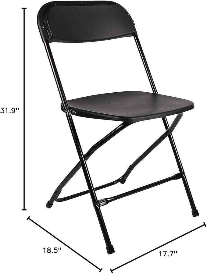 BTEXPERT® Set of 8, Black Plastic Folding Chair Steel Frame Commercial High Capacity Event Chair Lightweight Set for Office Wedding Party Picnic Kitchen Dining Church School