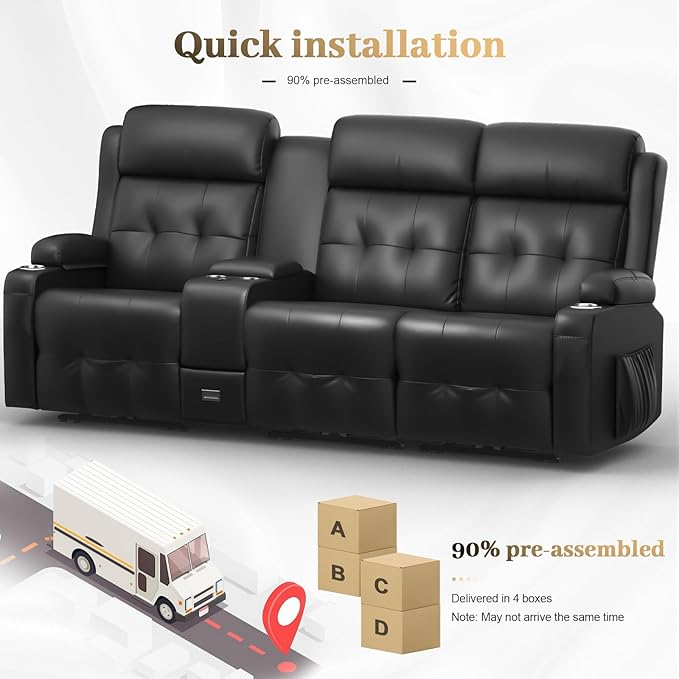 Aotolo Recliner Sofa, Massage Reclining Sofa 3 Seater Sets Heavy Weight Capacity, RV Loveseat Couch Clearance with Console, USB, Type C Port, Storage, Cup Holders, Wall Hugger Chair for Living Room