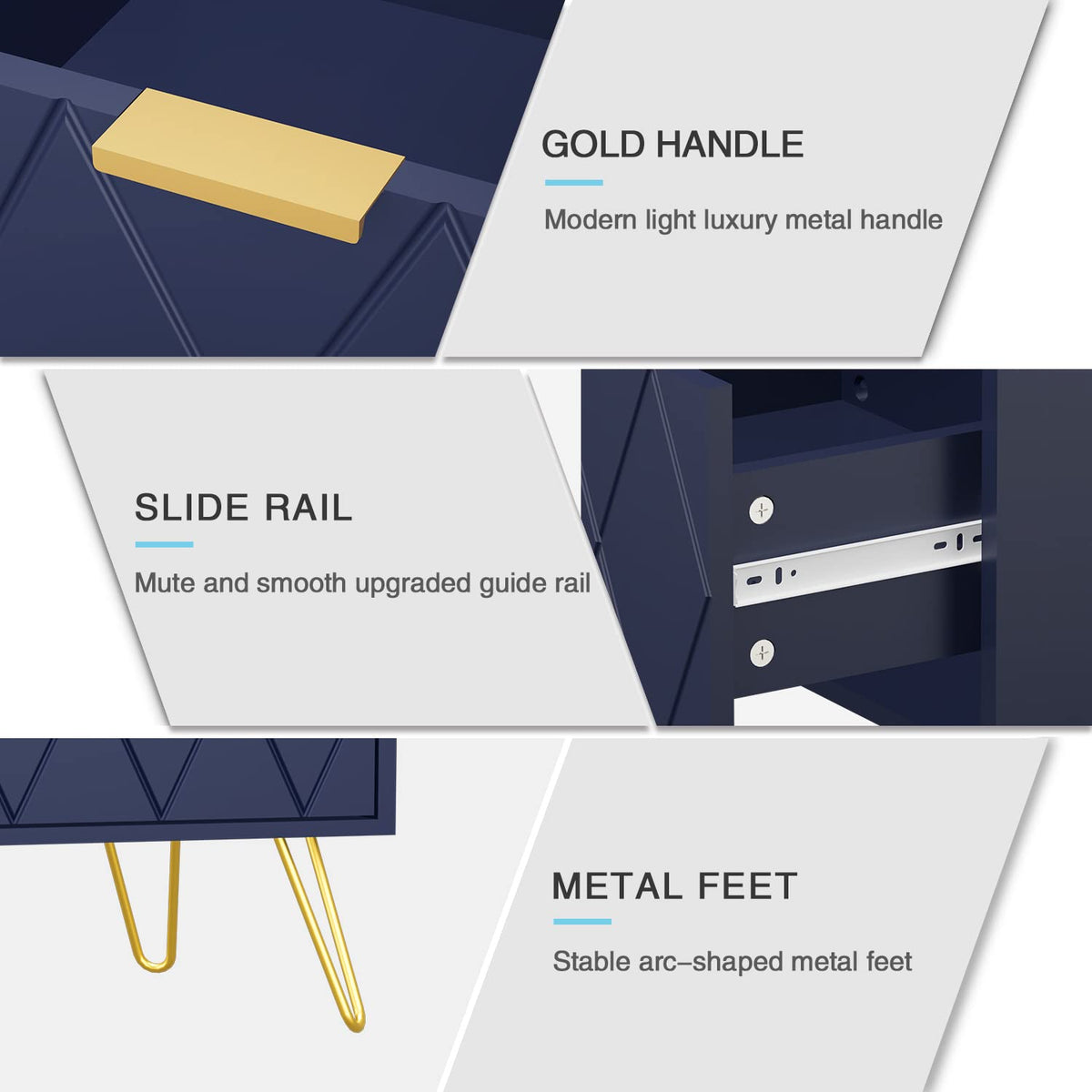Anbuy Bedroom Sets 3Pcs Navy Blue Modern Nightstand Sets and 9 Drawer Dresser for Bedroom, Two Drawers Nightstand Set of 2 & 9 Drawer Dresser Combo 3 Pieces (Navy Blue)